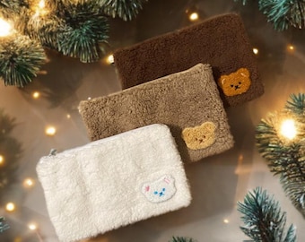 Teddy Bear Pouch | Fluffy Sherpa Wristlet | Cozy Makeup Bag | Travel Pouch | Plush Zipper Bag | Soft Winter Makeup Bag | Gift Wrap