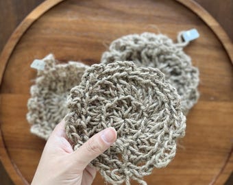 Handmade Dish Schrubber | Natürlicher Hanfwäscher | Handgehäkeltes Eco Putzkissen | Küchenschwamm ohne Plastik | Zero-Waste Geschirrwäscher
