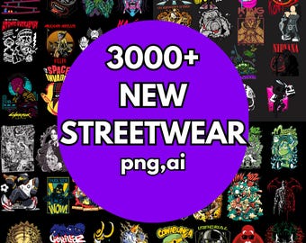 3000+ Streetwear & Anime T-Shirt Designs, PNG Logos (Digital Download)