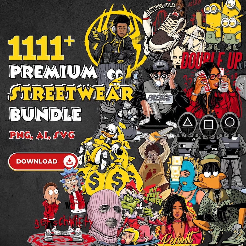 Mais de 1100 designs de camisetas streetwear e anime, logotipos em PNG (download digital) imagem 2