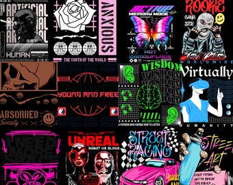 Streetwear T-Shirt Graphics Bundle | Hip Hop, Pop Culture (PNG)