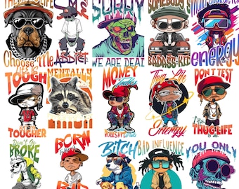 Streetwear T-Shirt Designs | Hip Hop PNG Bundle (POD)