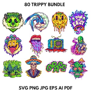 80 Trippy Psychedelische PNG, SVG-Bundle | Grafik Digitaler Download | Transparente Hintergrund Clip Art für T-Shirts, Poster & mehr