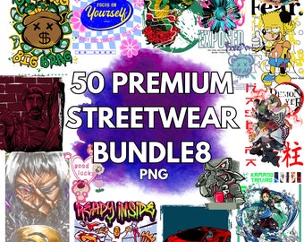 50+ Premium Streetwear T-Shirt Designs, Mega Bundle (PNG)