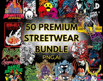 50+ Premium Streetwear T-Shirt Designs Bundle (PNG)