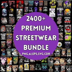 2400+ Streetwear & Anime T-Shirt Design Mega Bundle High-Quality PNG and Logo Styles Featuring Premium Content and Unlimited Lifetime Access
