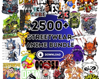 2500+ Streetwear & Anime T-Shirt Designs, PNG Logos (Digital Download)