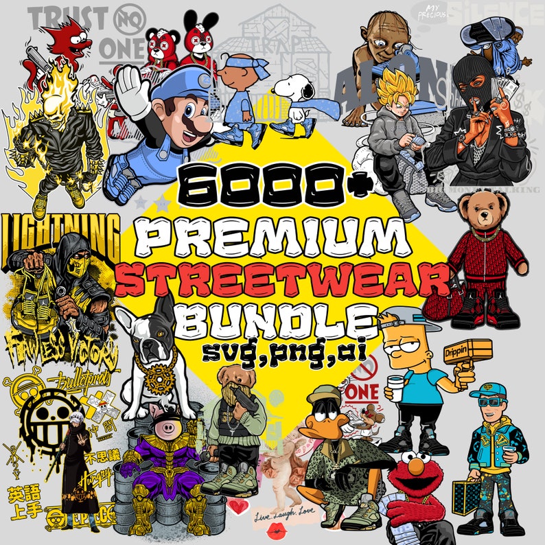 6000+ Streetwear & Anime T-Shirt Designs, PNG Logo Bundle (Digital Download) image 1