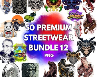 50+ Streetwear T-Shirt Designs, Mega PNG Bundle