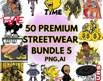 50+ Streetwear T-Shirt Designs Mega Bundle (PNG)