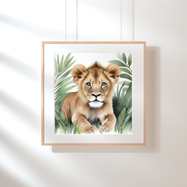 Lion Cub Wall Art Watercolour Nursery Art Cute Animals Print Safari Nursery Decor Childrens Bedroom Art Baby Shower Gift Idea Baby Animals