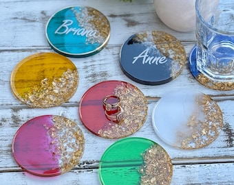 Personalized Resin Coasters: Gold Foil, Custom Name Card, Wedding Favors