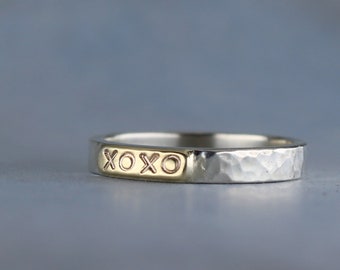 Personalized stacking ring, xoxo or your initials, 10k gold tab on sterling silver