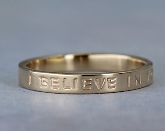 Personalized gold ring,  minimalist wedding band with custom inscription, solid gold 10k or 14k, 3mm