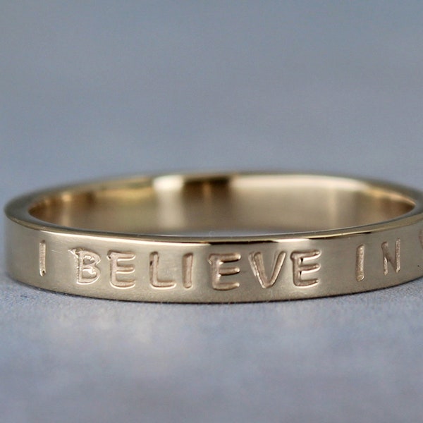 Personalized gold ring,  minimalist wedding band with custom inscription, solid gold 10k or 14k, 3mm
