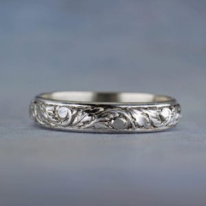 Floral silver band - One sterling silver ring - Antique or bright finish