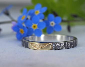 Joyful heart ring, heart wings, mixed metal stacking ring