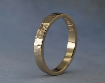 10k hammered gold ring, solid gold, 3mm wide