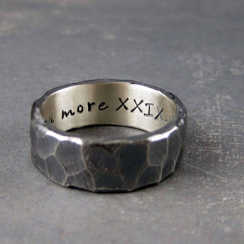 Rustic mens wedding band custom engraved 8mm rough hewn Etsy