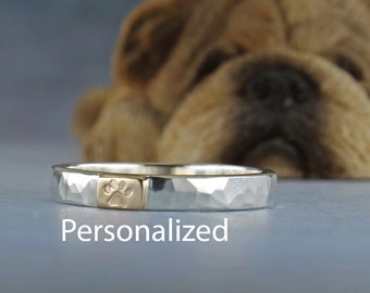 Personalized paw print ring, dog mom gift, cat lover gift, stackable ring, 3mm wide, dainty ring