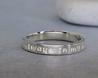 Personalized ring, custom inscription, Continuum sterling silver ring, 3mm stackable ring