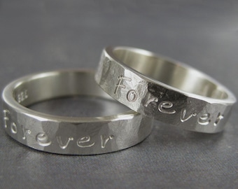 Custom personalized ring, Engraved ring, inscription ring, word ring, personalized silver ring, rustic hammered sterling silver ring, 4mm