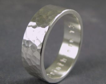 Bague personnalisée en argent martelé - 6 mm