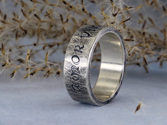 Amor Vincit Omnia Ring or Personalized Inscription Sterling Silver Mens Ring Etsy