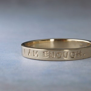 3mm wide gold ring. Handmade in 10k or 14k gold. Can be personalized.