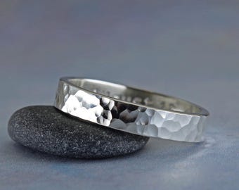 Personalized hammered silver ring, 4mm, Reflections ring, secret message ring, engraved silver ring, hammered silver ring, inscription ring
