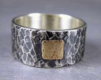 Unique ring, wide mens ring, Personalized, 14k on sterling silver