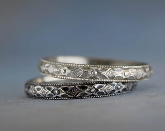 Dainty Floral Sterling Silver Ring | Oxidized or Bright Silver | Stacking Ring