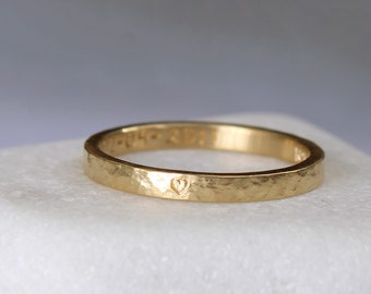 Personalized rustic gold ring, 2mm dainty stackable ring