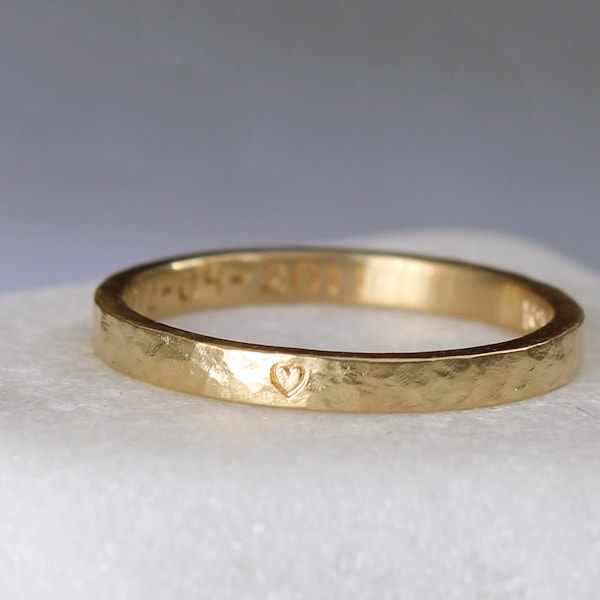 Personalized rustic gold ring, 2mm dainty stackable ring