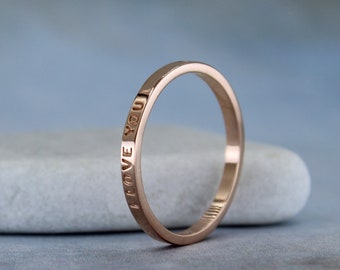 Rose gold engraved ring, personalized gold ring, solid 14k rose gold, custom gold ring, 2mm, gold poesy ring, keepsake gold