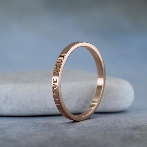 Rose gold engraved ring, personalized gold ring, solid 14k rose gold, custom gold ring, 2mm, gold poesy ring, keepsake gold