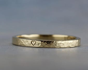 Personalized rustic gold ring, 2mm dainty stackable ring