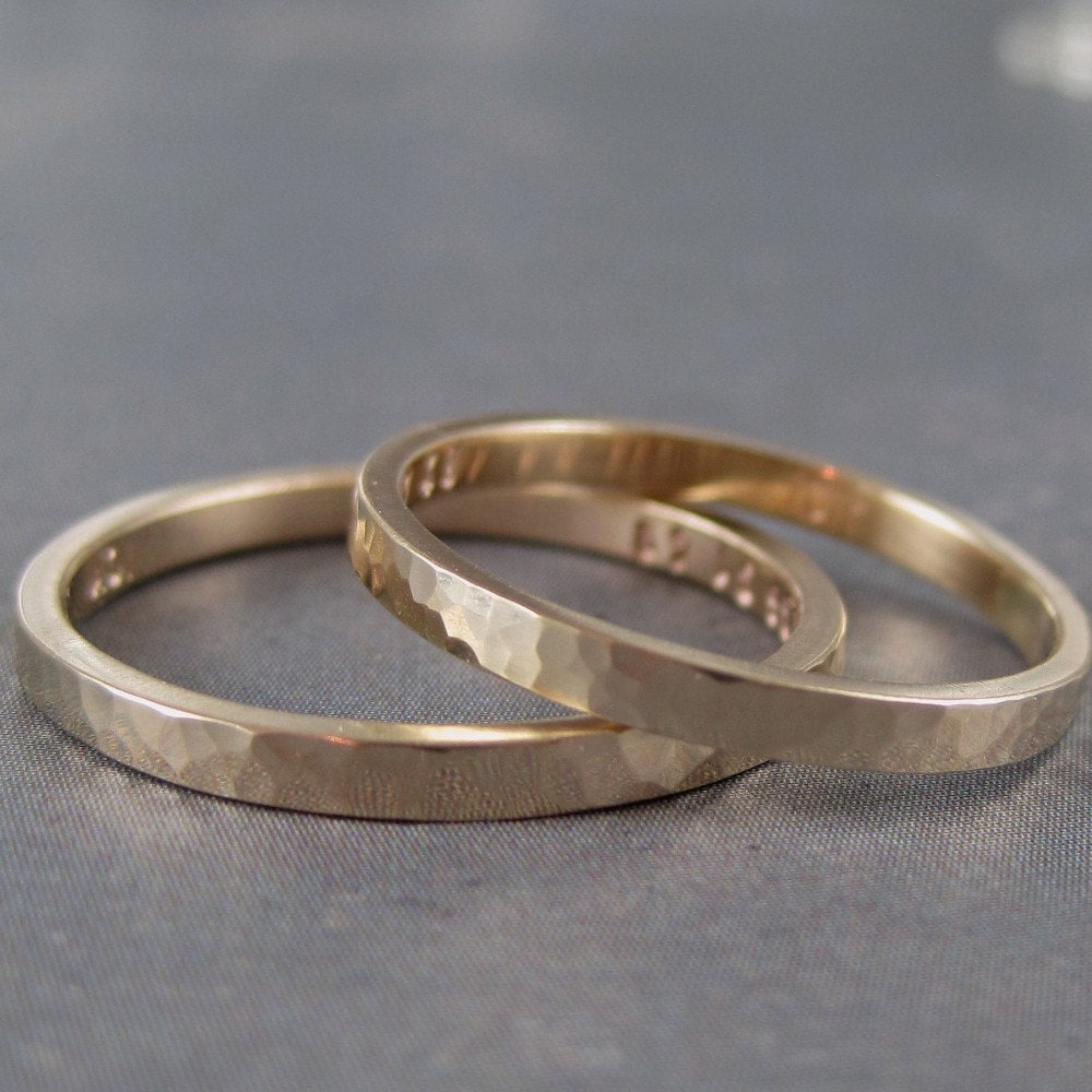 Personalized gold ring One 2mm hammered gold band Stackable Etsy