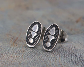 Boho silver earrings - Tiny candle post symbol earrings - handmade in sterling silver