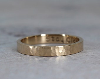 14k wedding band, personalized, 3 mm wide, custom engraved, solid gold
