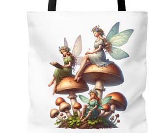 Mushroom Fairies Tote Bag Gift for Mom Quilter Lover Bag Sewing Crochet Book Bag