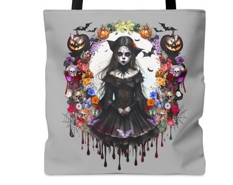 Goth Girl Sewing Quilting Tote Bag Gothic Dark Book Knitting Tote Bag