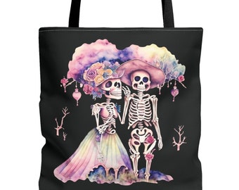 Skeletons in Love Bag Sewing Crochet Tote Bag (AOP)Gift for Friend Reading Bag