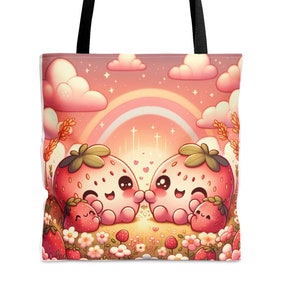 Strawberry Kawaii Babies Nature Tote Bag Sewing Knitting Beach Tote Bag Gift for Reader image 1