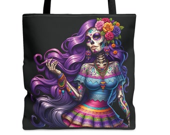 Sugar Skull Day of the Dead Sewing Tote Bag Gift for Sewing Lover Bag Sewing Crochet Book Bag