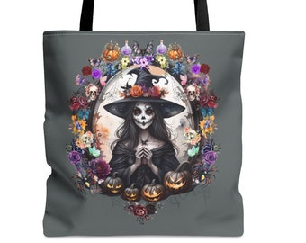 Goth Witch Gray Tote Gift for Quilter Sewing Crochet Knitting Bag Reading Book Tote