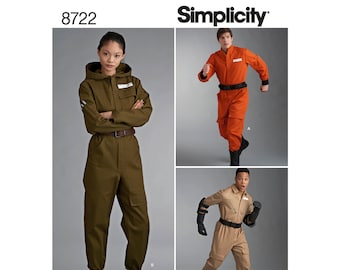 Simplicity Pattern 8722-Misses', Men's, and Teens' Flight Suit-Hal Jordan-Carol Danvers -Ghost Busters Costumes Size XS-XL