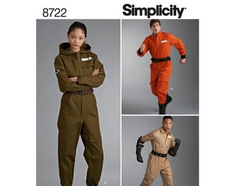 Simplicity Pattern 8722-Misses&#39;, Men&#39;s, and Teens&#39; Flight Suit-Hal Jordan-Carol Danvers -Ghost Busters Costumes Size XS-XL