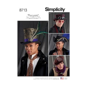 Simplicity Pattern 8713- Steampunk Top Hat and Pirate  Hats S-L