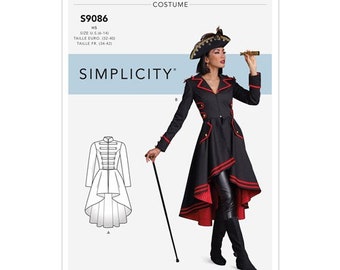 Simplicity Pattern 9086-Manteau victorien gothique Steampunk pour pirates, sorcières et fées noires Cosplay-Taille 6-14